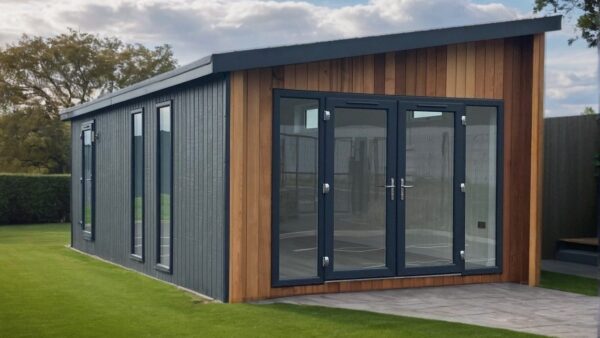 Exterior of the Serene Hideout Luxury Pod showing its modern architectural design, premium timber cladding, and SIP-insulated structure in a peaceful landscape.
