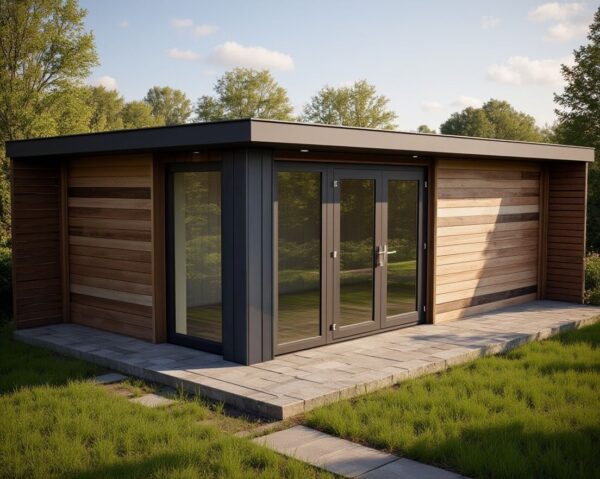 Exterior view of The Hideaway Luxury Pod, a compact luxury glamping unit with premium timber cladding and high-performance SIP construction for private retreats.
